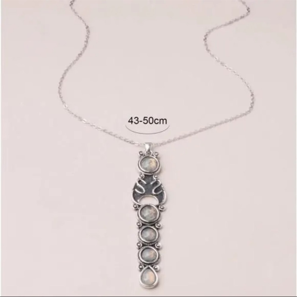 Vintage Women’s Tibetan Sterling Silver Handmade Moonstone 6 Tier Necklace - Picture 9 of 11